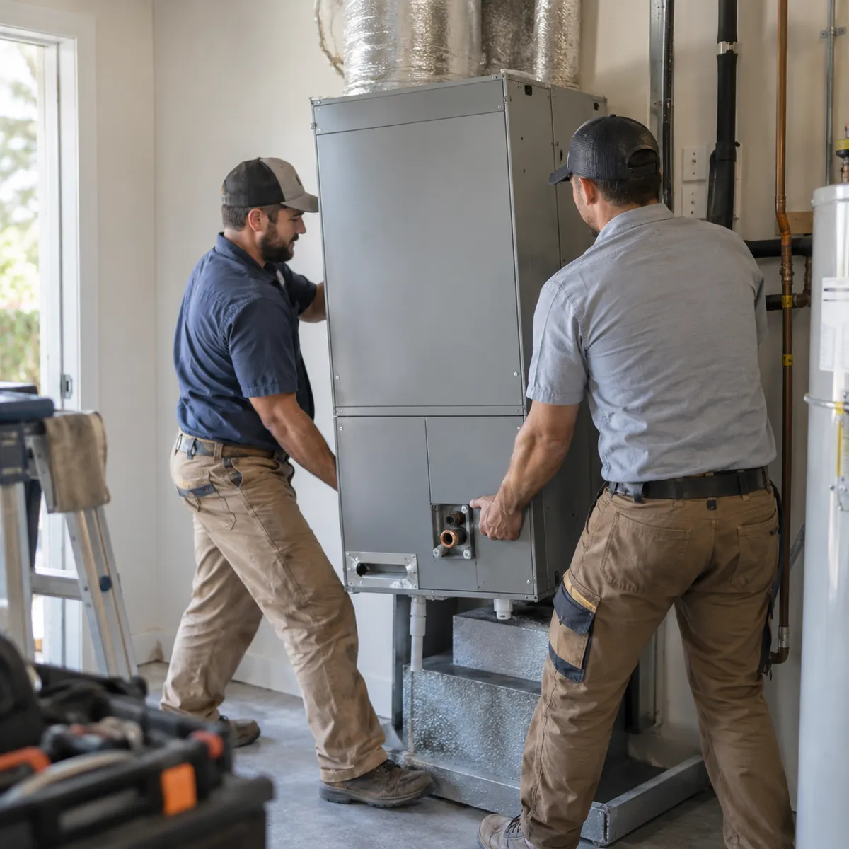Technician performing AC installation setup checks at a Bella Vista - AR home before final system startup