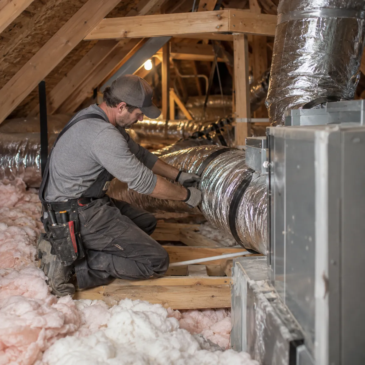 Technician completing AC installation testing in a Fayetteville - AR home while checking airflow and thermostat response