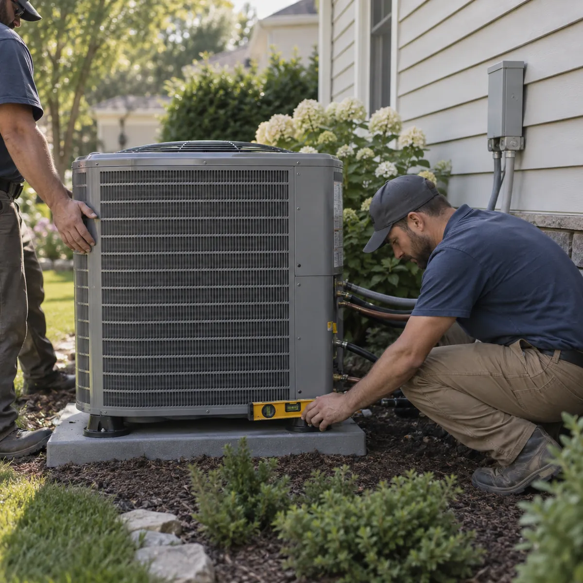 Technician performing AC installation checks in a Springdale - AR attic while testing airflow and system connections