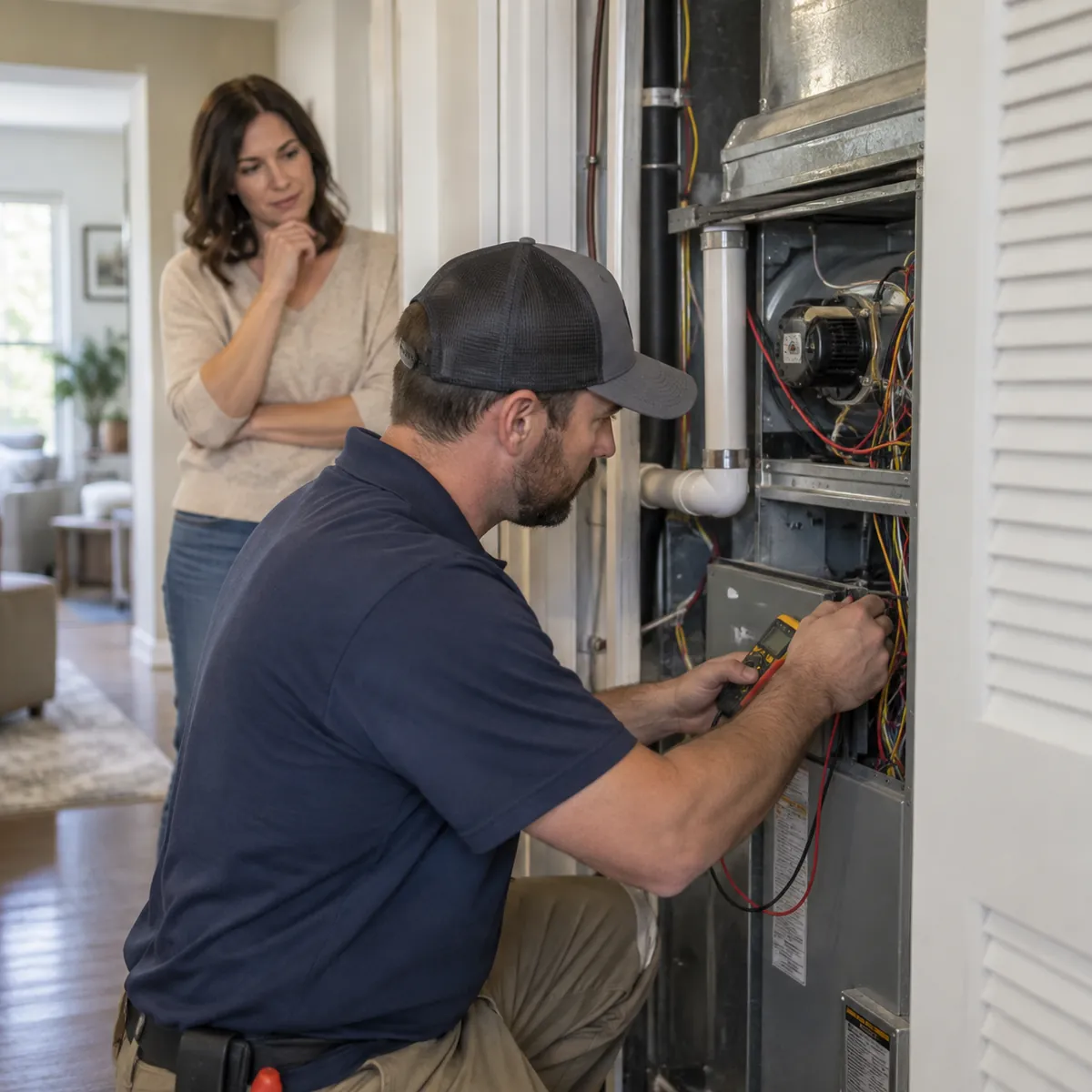 AC Repair in Rogers - AR in progress as a technician checks a residential condenser unit